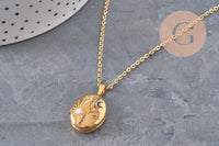 Collier pendentif locket lune & étoiles personnalisable acier 304 inoxydable doré, x1 (G11076)