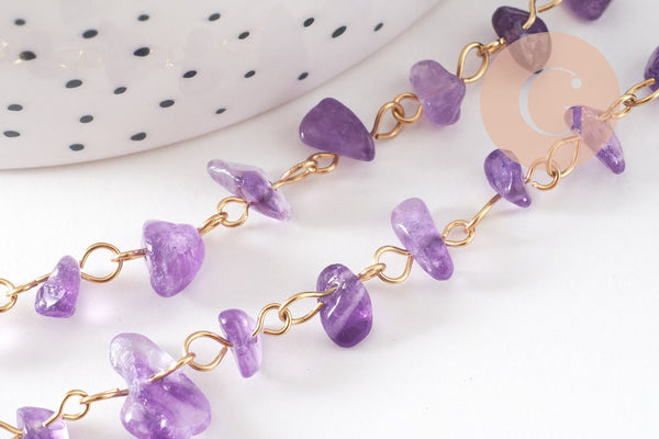 Collier perle pierre naturelle acier inoxydable doré 41cm, x1 (G10560)