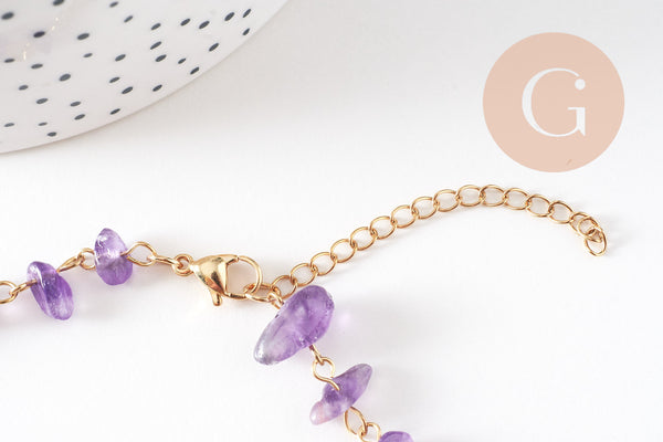 Collier perle pierre naturelle acier inoxydable doré 41cm, x1 (G10560)