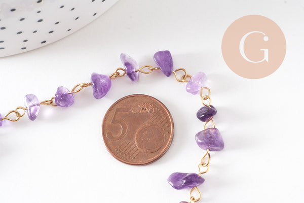 Collier perle pierre naturelle acier inoxydable doré 41cm, x1 (G10560)