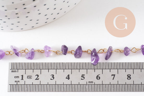 Collier perle pierre naturelle acier inoxydable doré 41cm, x1 (G10560)