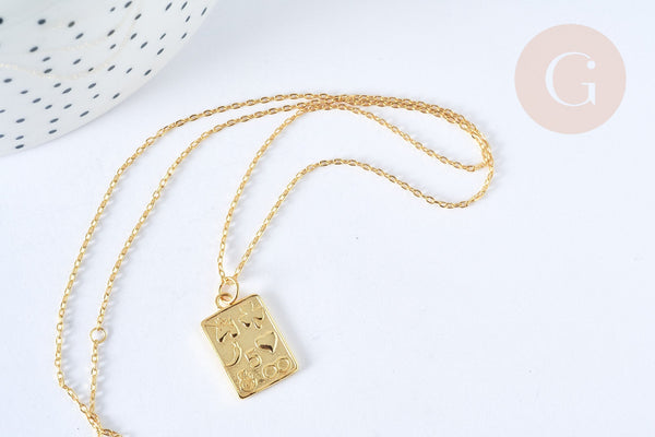 Collier rectangle symbole porte bonheur argent 925 doré 24K- 45cm,idée cadeau anniversaire, x1 (G7258)