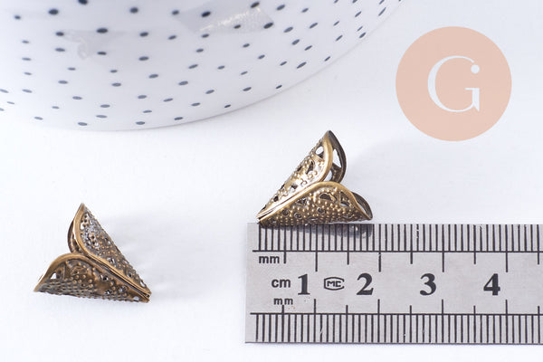 Cônes colerettes fer bronze dentelle 18mm, x20 (G10649)