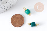 Connecteur Cube agate verte naturelle fer doré 17mm, pendentif création bijoux pierre x1 G9103