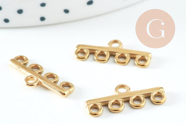 Connecteur Intercalaire bracelet 5 rangs acier 304 inoxydable doré 19mm, x2 (G10738)