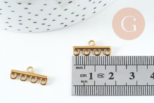 Connecteur Intercalaire bracelet 5 rangs acier 304 inoxydable doré 19mm, x2 (G10738)