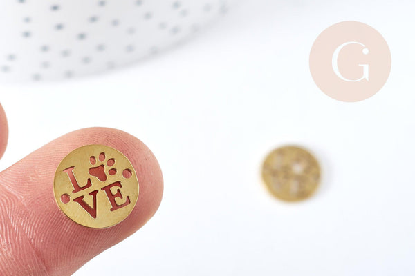 Connecteur Pendentif amour patte chien acier inoxydable doré 12mm, x1 (G8862)