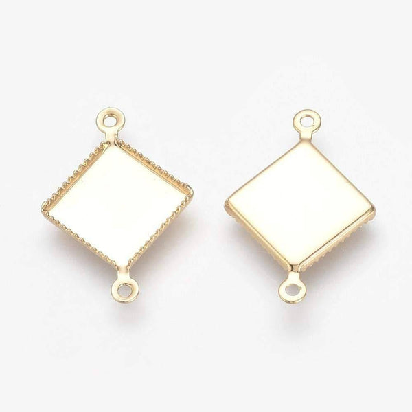 Connecteur Support cabochon carré laiton brut 14mm, x10 (G4039)