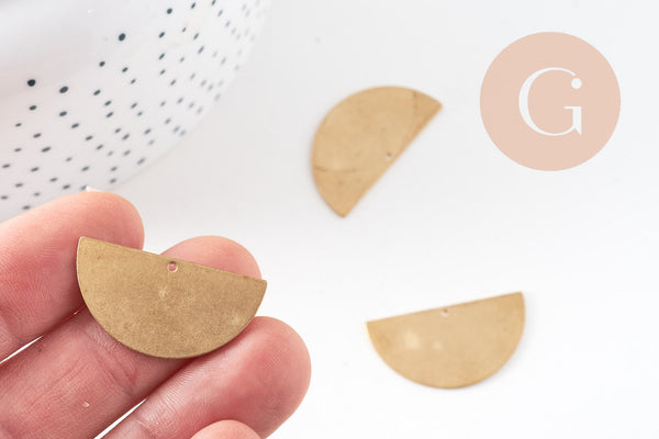 Connecteur demi-cercle laiton brut 1 trou, connecteurs, pendentif géométriques 30x15.5mm, x5 G3126