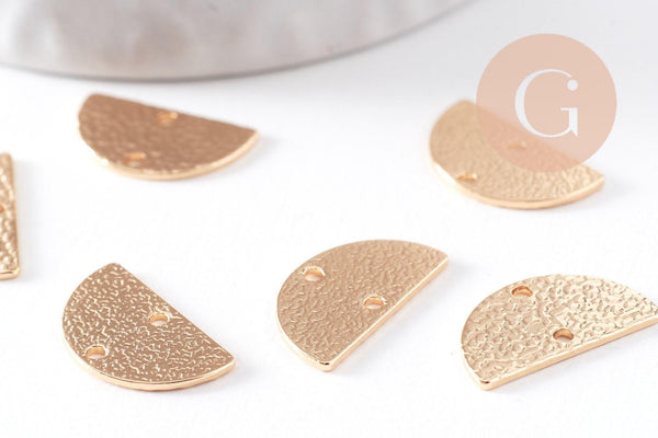 Connecteur demi-cercle texturé laiton doré 18K 15.5mm, x2 (G10385)