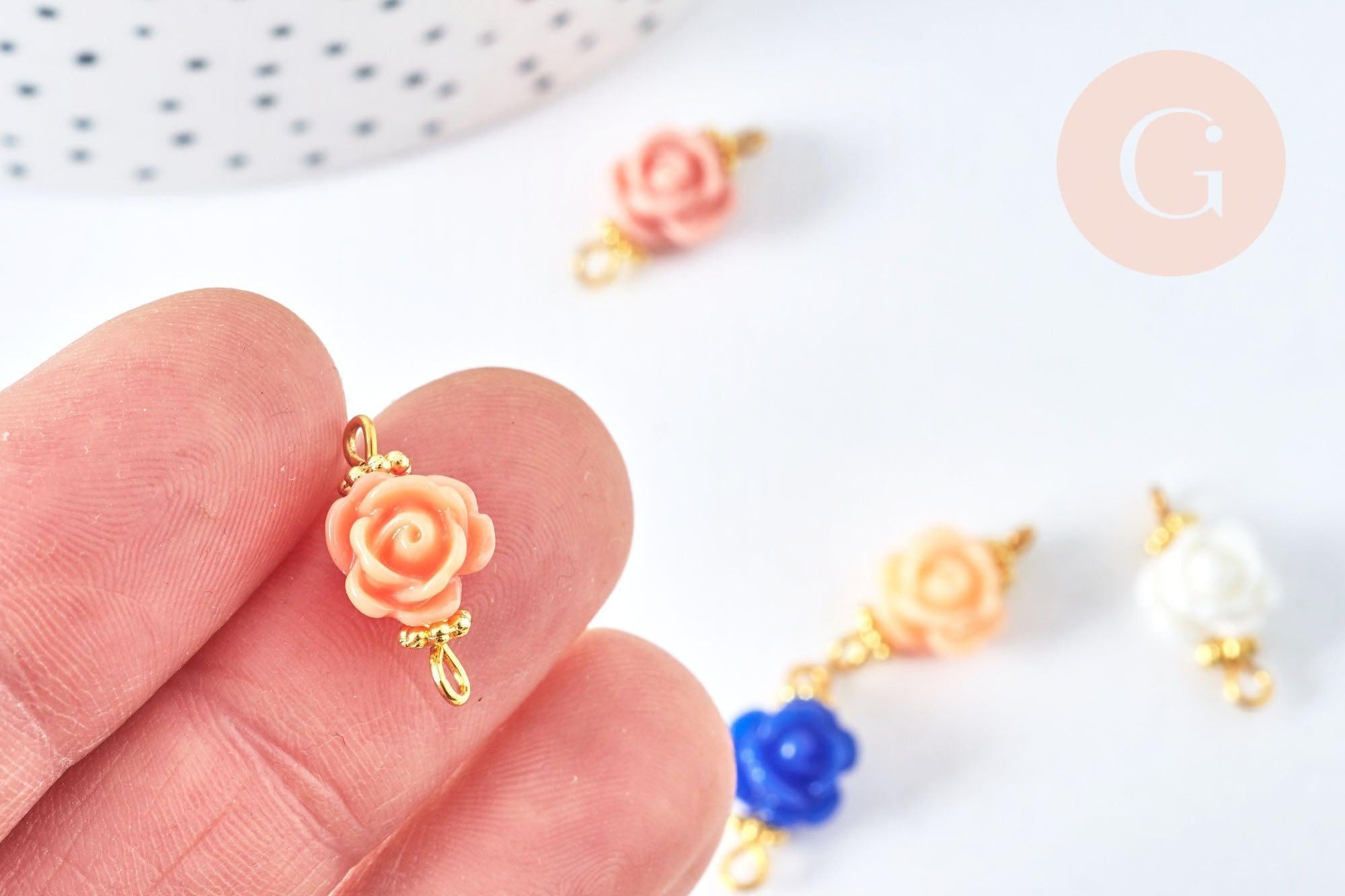 Connecteur fleur résine multicolore laiton doré 9mm, création de bijoux fantaisie, fleur résine époxy, X10 (G6941)
