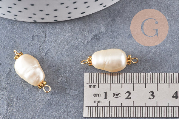 Connecteur plastique imitation perle eau douce zamac doré 25mm, x1 (G10808)