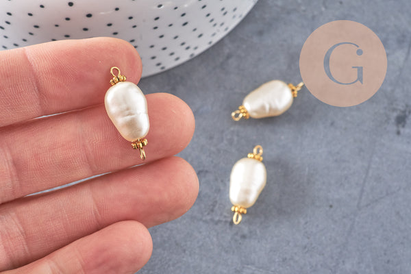 Connecteur plastique imitation perle eau douce zamac doré 25mm, x1 (G10808)