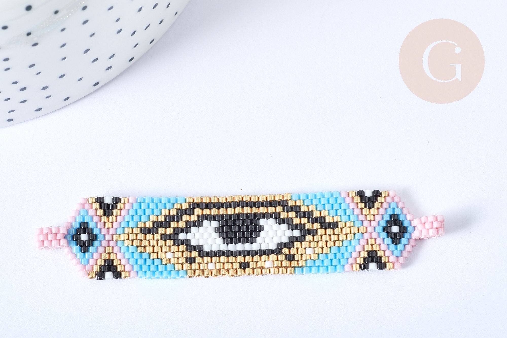 Connecteur rectangle perles de rocaille multicolore mauvais œil 17,5mm, connecteur bracelet rocaille, connecteur mauvais oeil x1 G7944