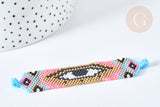 Connecteur rectangle perles de rocaille multicolore mauvais œil 17,5mm, connecteur bracelet rocaille, connecteur mauvais oeil x1 (G8515)