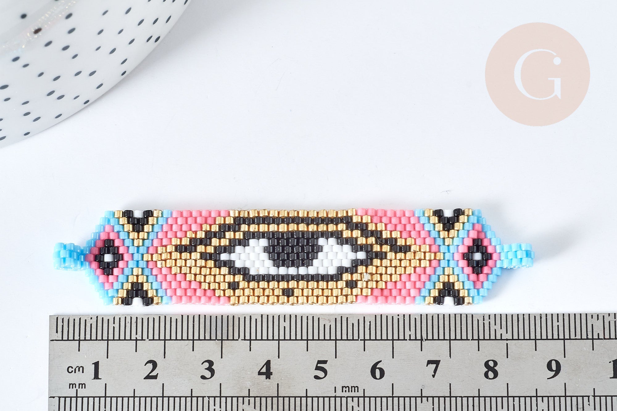 Connecteur rectangle perles de rocaille multicolore mauvais œil 17,5mm, connecteur bracelet rocaille, connecteur mauvais oeil x1 (G8515)