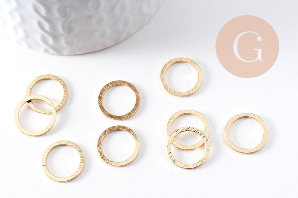 Connecteur rond laiton doré brossé 18K 15mm, x2 (G10382)