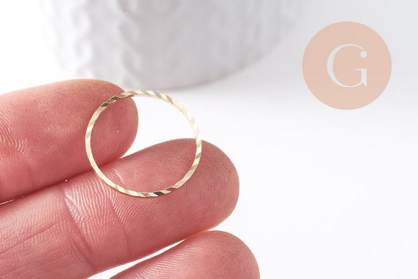 Connecteur rond strié en laiton doré 24K 20mm, x5 (G10388)