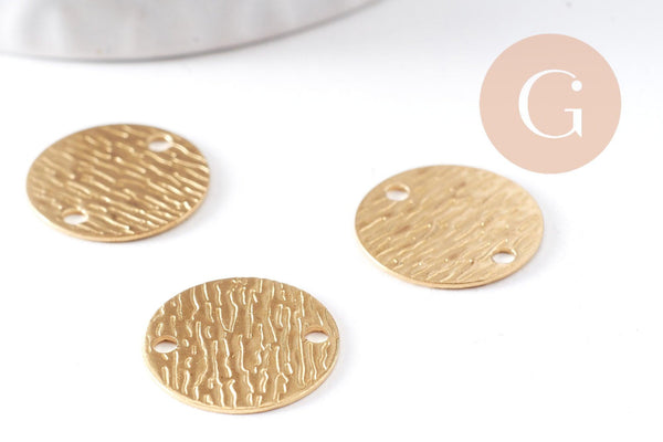 Connecteur rond texturé laiton brut brossé 16mm, x5 (G10386)