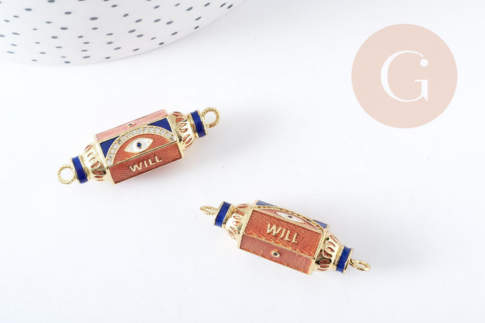Connecteur tube talisman laiton doré 18K émaillé 37.5mm, x1 (G3540)