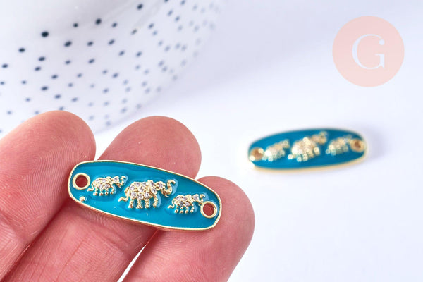Connecteurs émaillé bleu laiton doré zircons blancs 11mm, x1 (G6886)