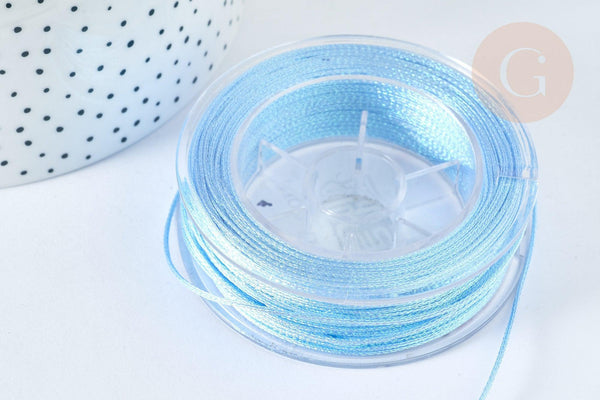 Cordon Métallique tressé bleu clair polyester 1mm, cordon pour bijoux, x 1Mètre G7472