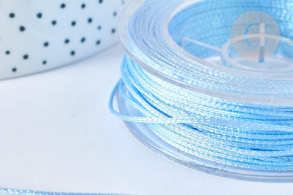 Cordon Métallique tressé bleu clair polyester 1mm, cordon pour bijoux, x 1Mètre G7472