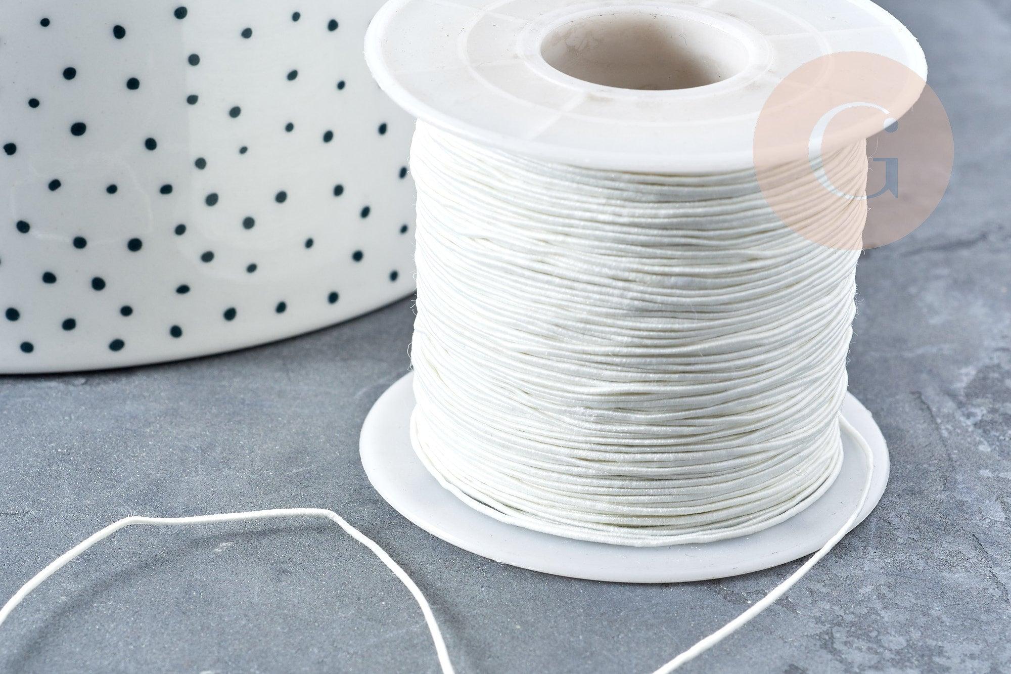Cordon Polyester blanc cassé 0.5mm, cordon rond pour création bijoux micro macramé, x 1Mètres G8305