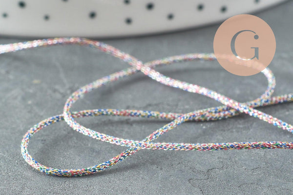 Cordon argent irisé multicolore 1mm, x1 mètre (G5071)