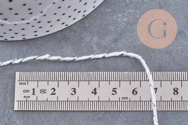 Cordon blanc argent ruban 1-1.55mm, x1 bobine de 100 mètres (G3765)