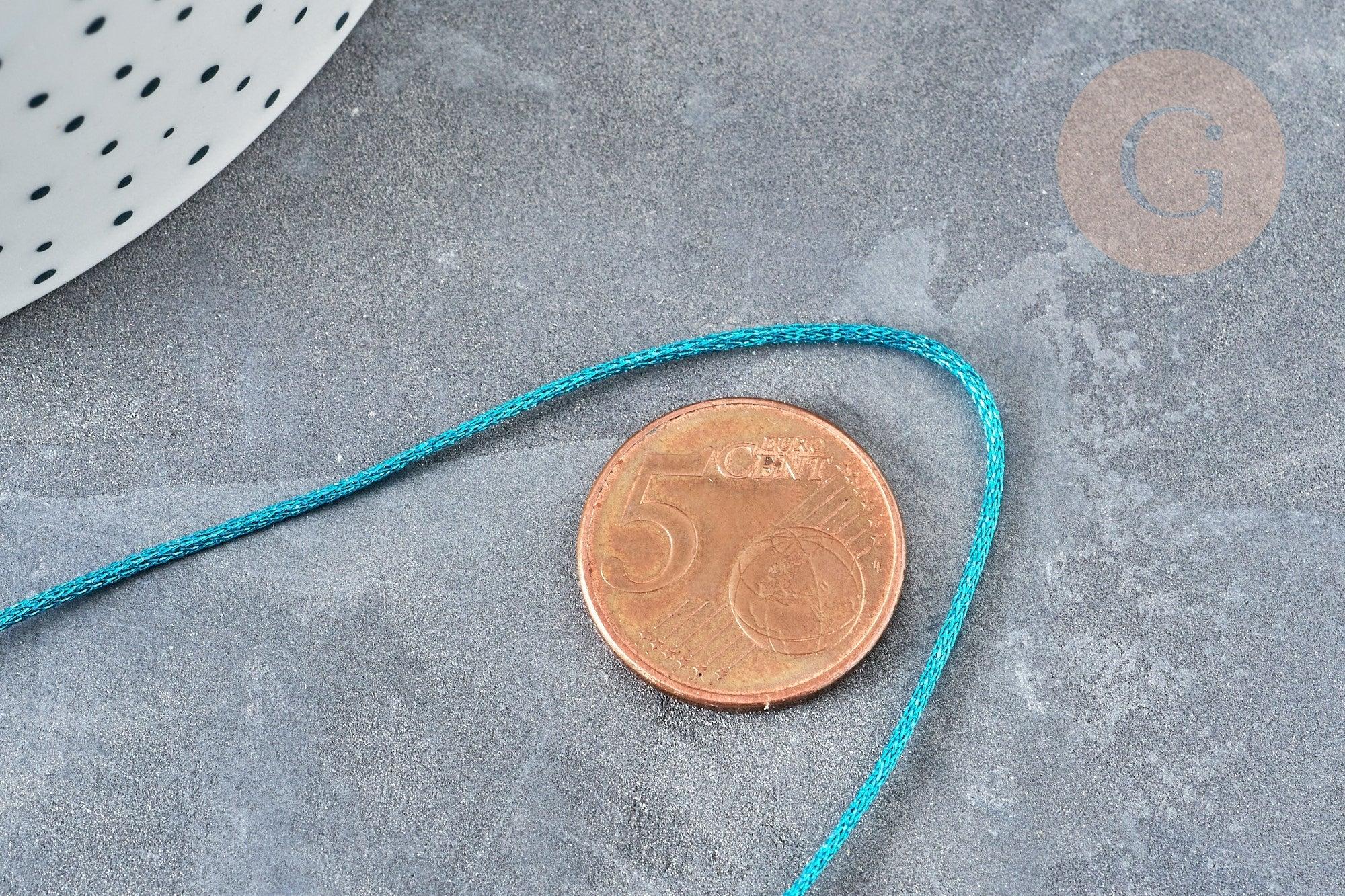 Cordon bleu turquoise Métallisé tressé polyester 1mm, cordon métallisé pour bijoux, x1 mètre (G8170)