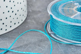 Cordon bleu turquoise Métallisé tressé polyester 1mm, cordon métallisé pour bijoux, x1 mètre (G8170)