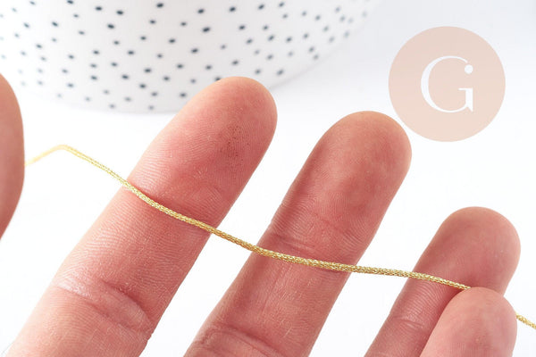 Cordon doré métallisé polyester 1mm, fil pour bijoux noeud coulissant, x1 mètre (G9093)