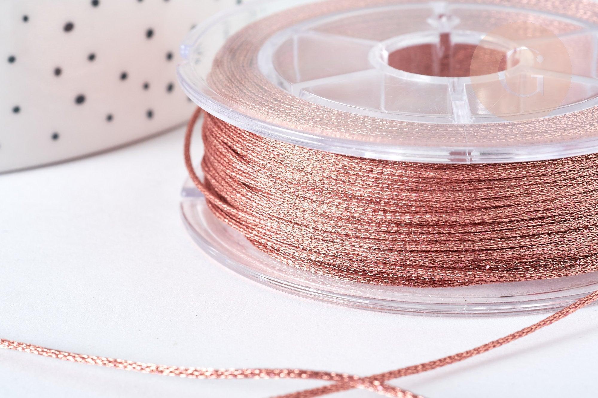 Cordon métallisé tressé vieux rose polyester, x1 mètre (G7473)