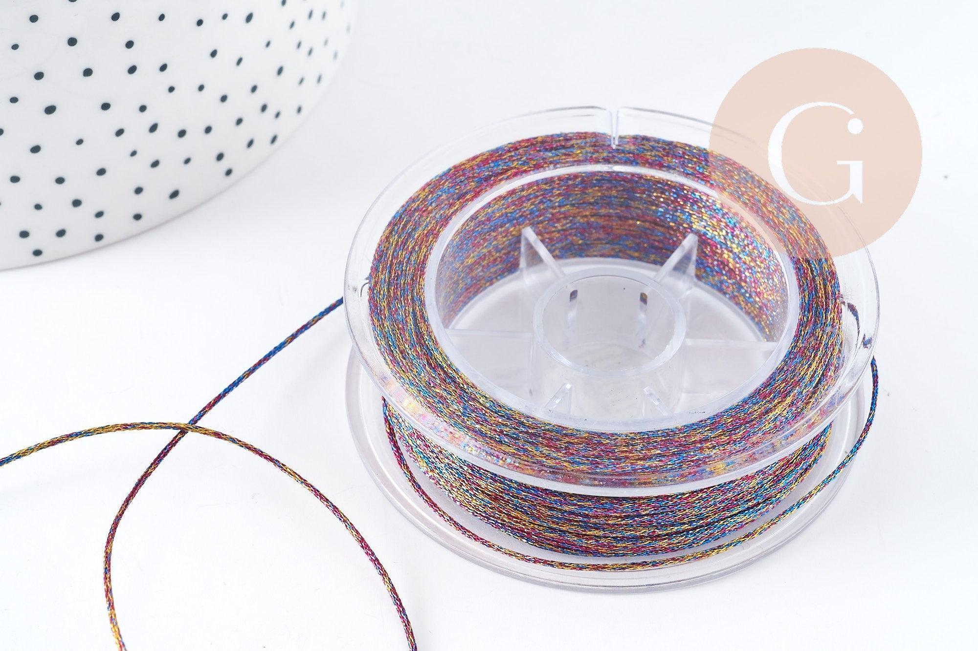 Cordon multicolore métallisé polyester 1mm, fil pour bijoux noeud coulissant, x1 mètre (G9092)