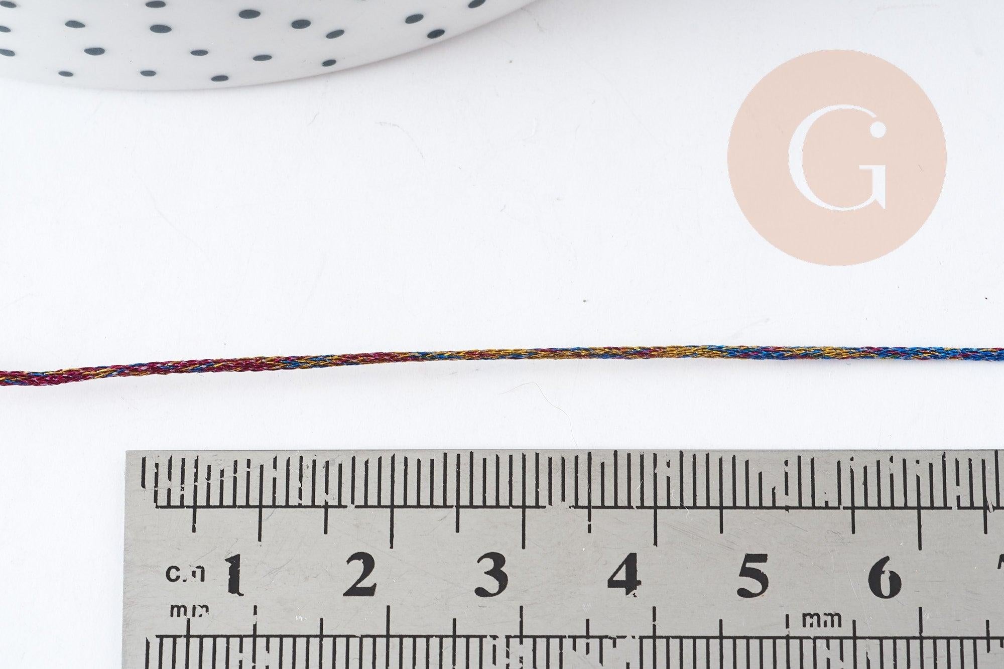 Cordon multicolore métallisé polyester 1mm, fil pour bijoux noeud coulissant, x1 mètre (G9092)