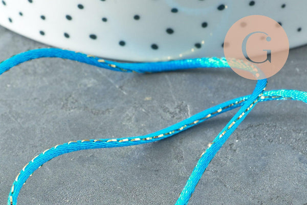 Cordon nylon bleu turquoise or 1.5mm, x1 mètre (G3763)