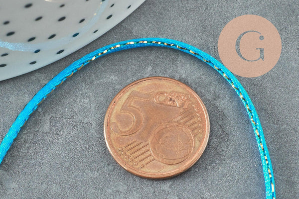 Cordon nylon bleu turquoise or 1.5mm, x1 mètre (G3763)
