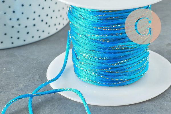 Cordon nylon bleu turquoise or 1.5mm, x1 mètre (G3763)