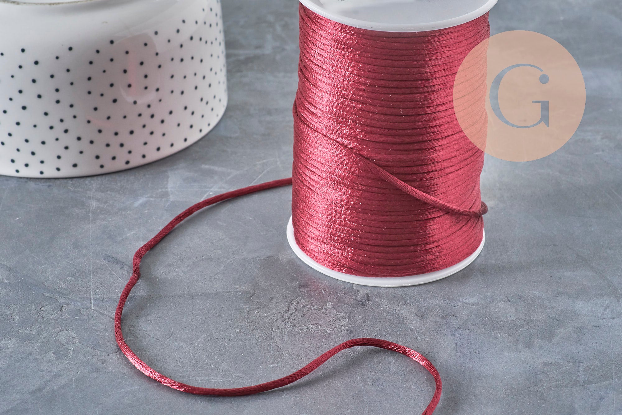 Rattail polyester cord burgundy 2mm, x5 meters (G11224)