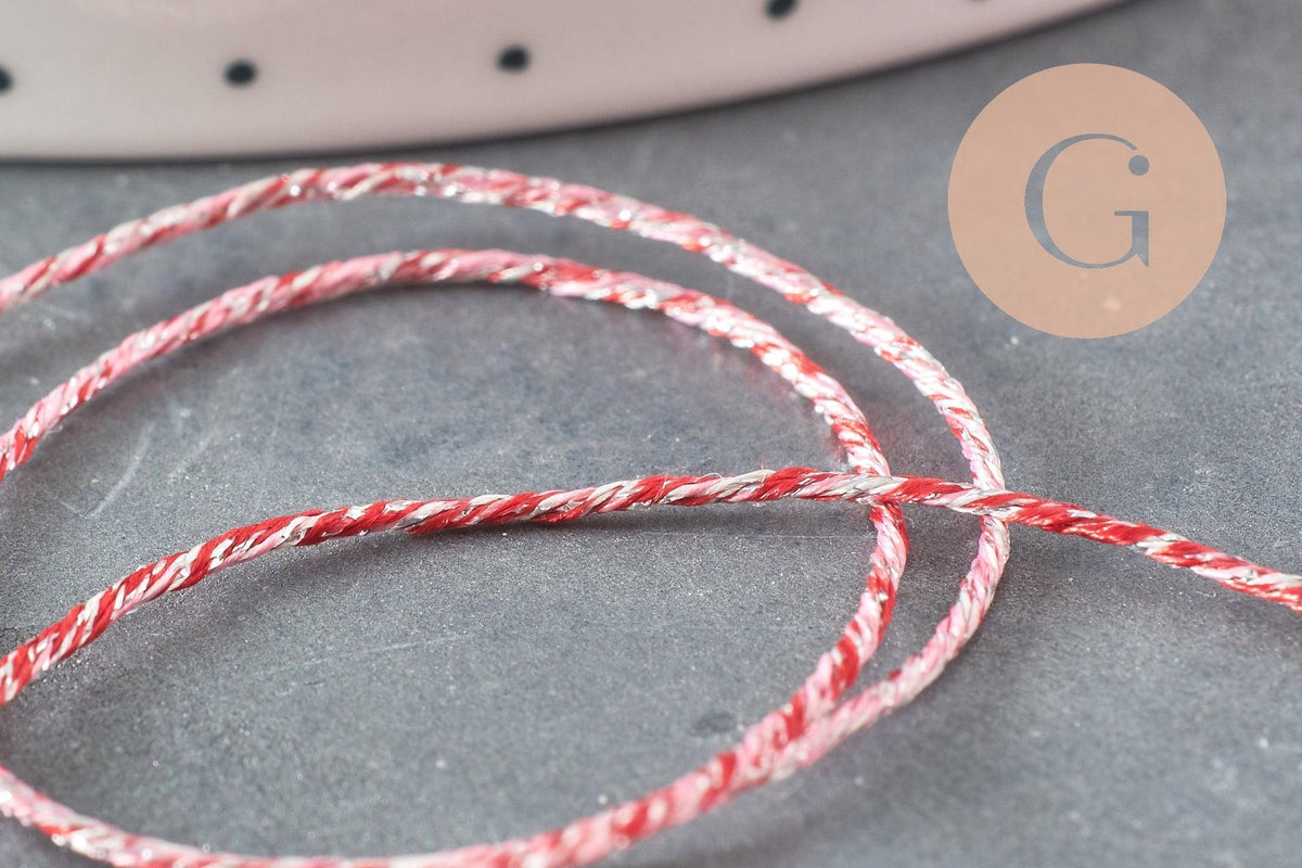 Cordon rouge argent, fabrication bijoux,ruban mariage, scrapbooking, largeur 0.8mm, x1 ou x5 ou x10 mètres G3259