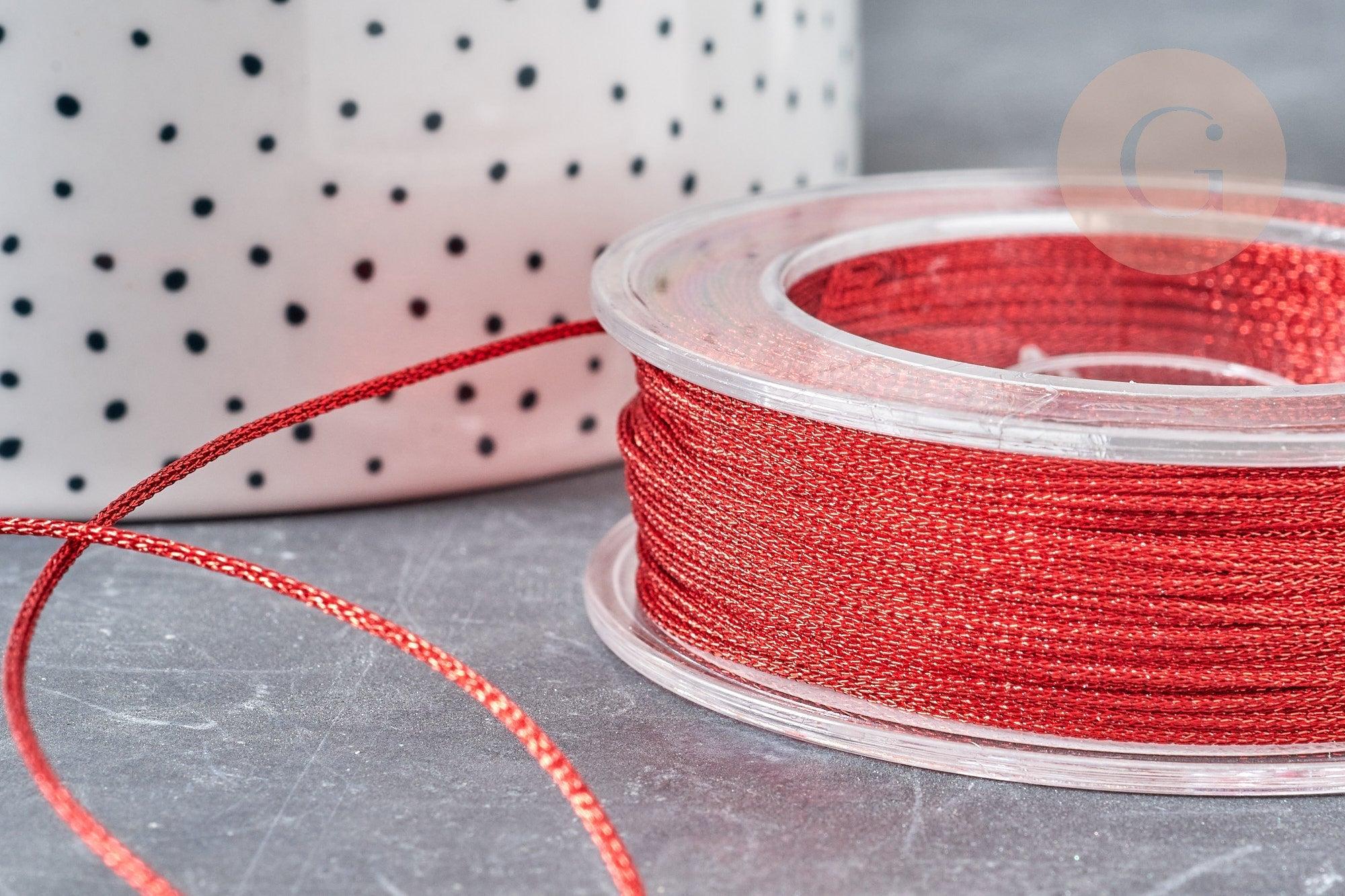 Cordon rouge métalisé tressé cuivre polyester 1mm, x1 mètre (G8175)