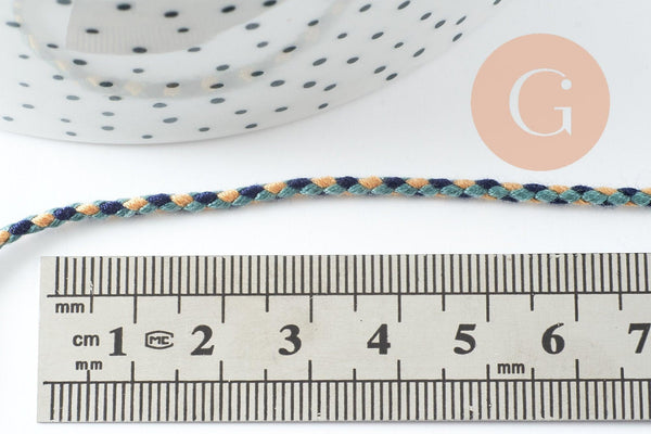 Cordon tressé bleu beige turquoise 2mm, x1 mètre (G10003)