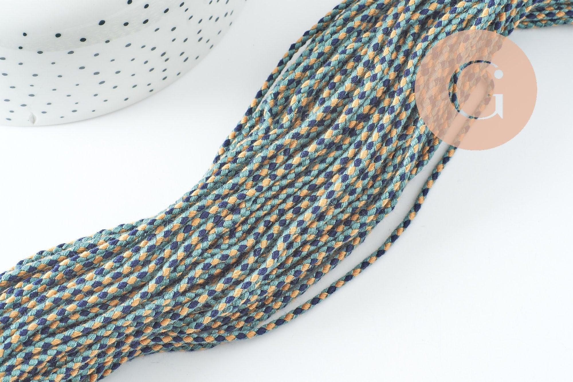 Cordon tressé bleu beige turquoise 2mm, x1 mètre (G10003)