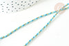 Cordon tressé bleu turquoise fil doré 1.5mm-2mm, x 1Mètre G8005