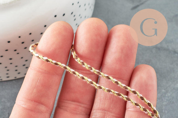 Cordon tressé marron jaune fluo fil doré, cordon pour bijoux,cordon multicolore scrapbooking, x1 mètre (G6211)