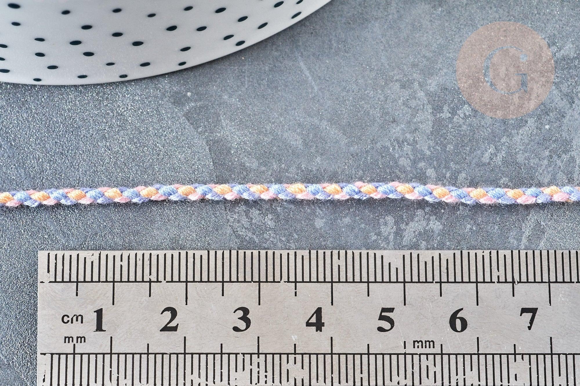 Cordon tressé parme rose 2mm, cordon pour bijoux, cordon multicolore scrapbooking, x1 mètre G8118