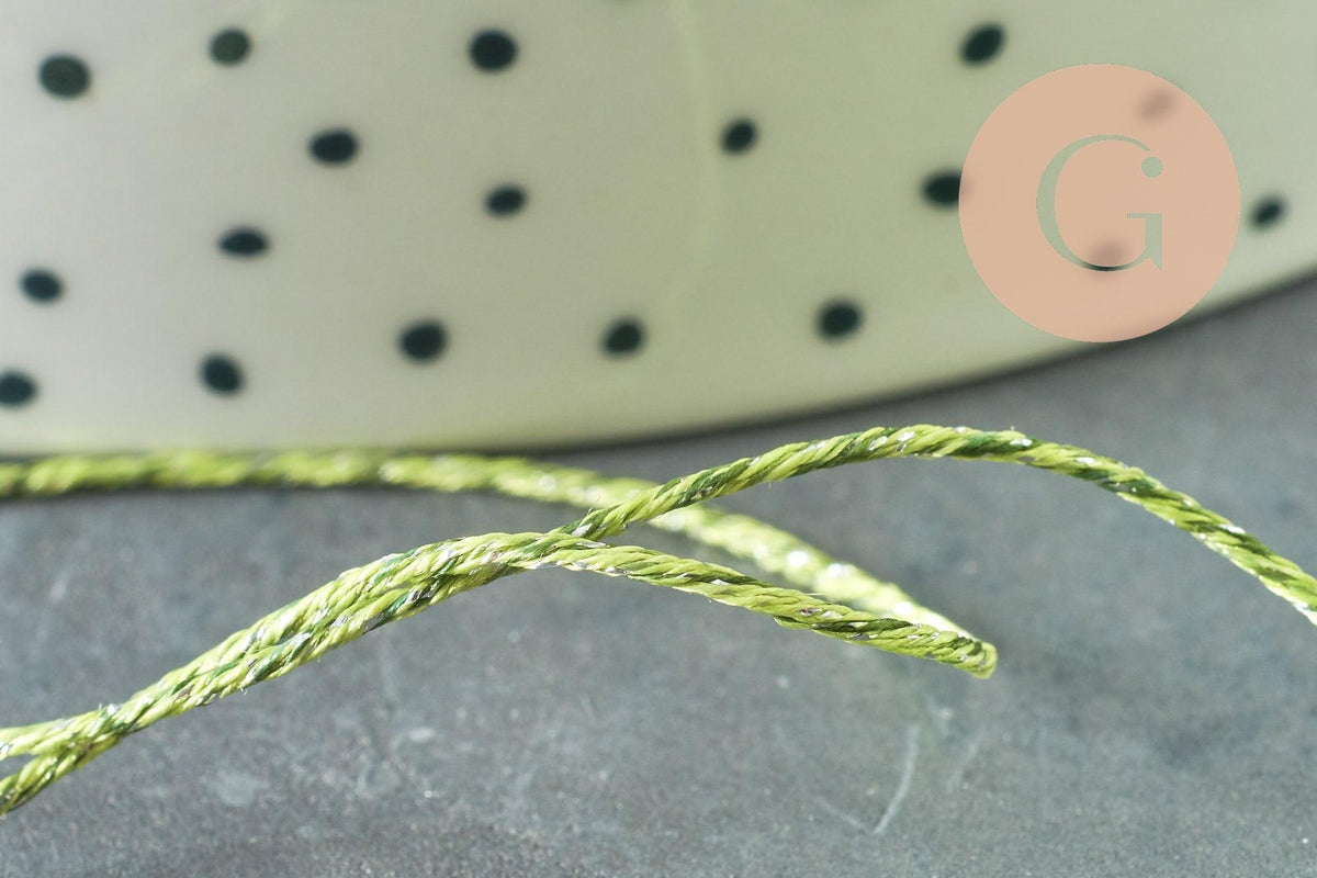Cordon vert argent, fabrication bijoux,ruban mariage,scrapbooking, largeur 0.8mm, x1 ou x5 ou x10 mètres G3764