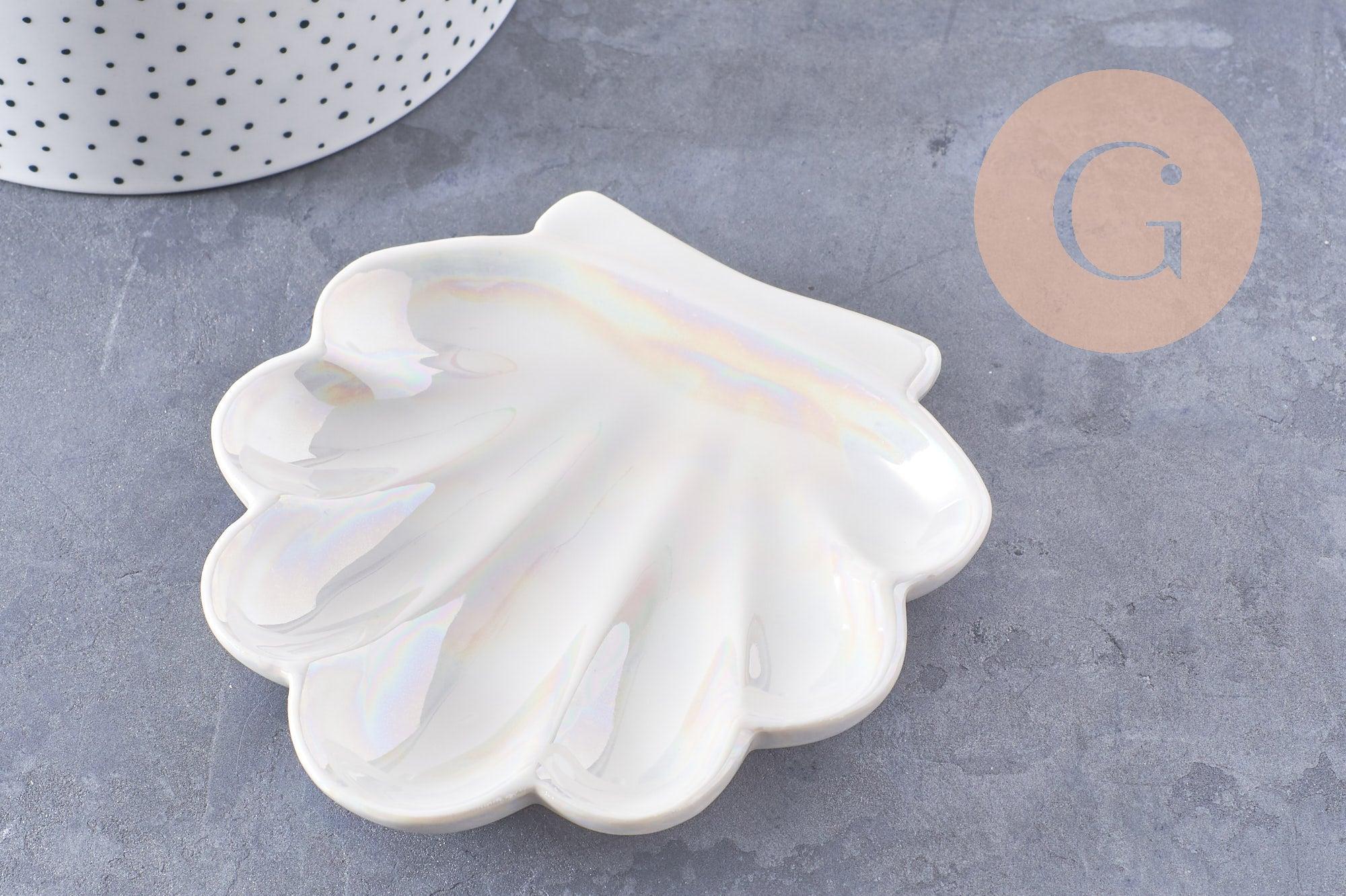 Coupelle présentoir coquillage à bijoux porcelaine blanche 111mm, x1 (G10328)