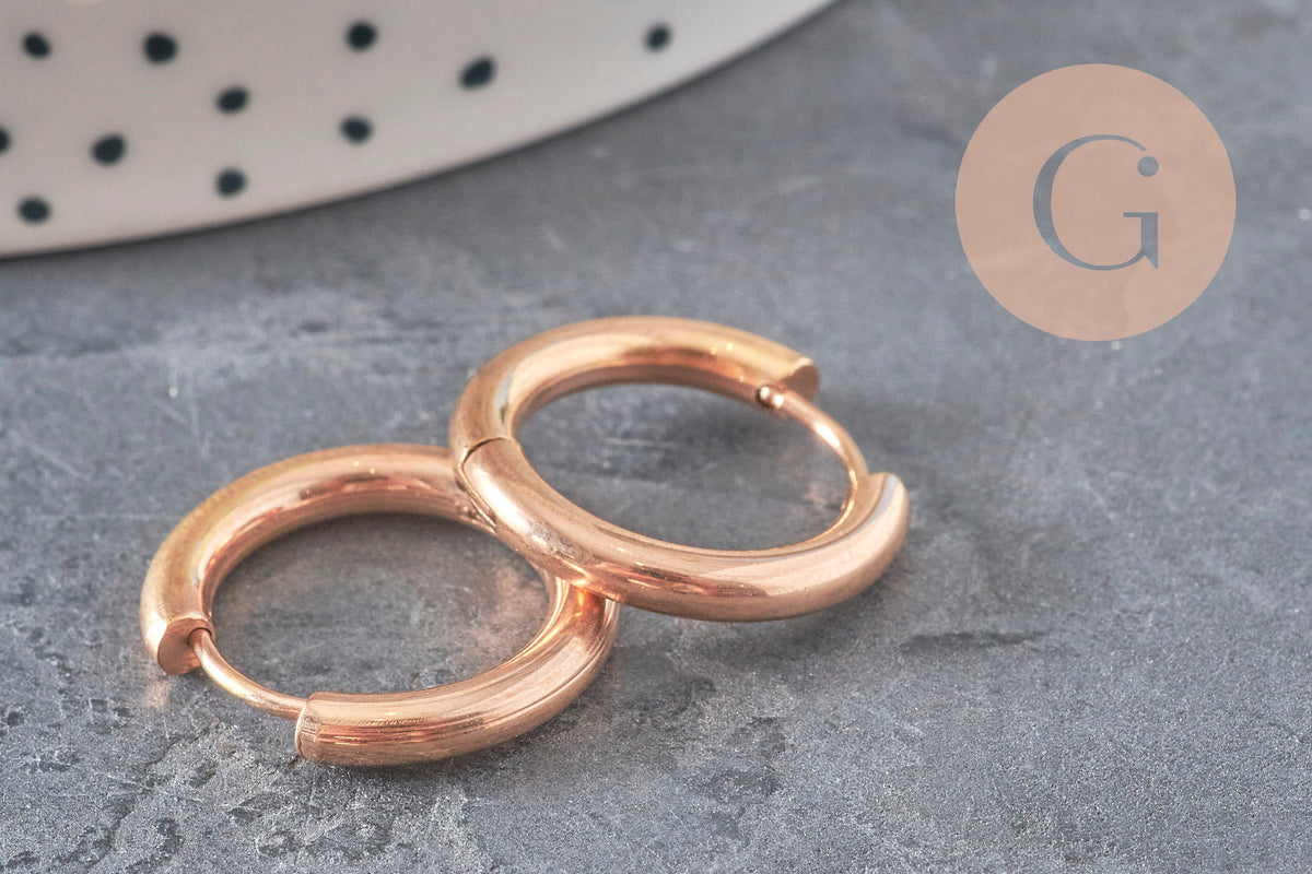 Créoles interchangeable acier 316 inoxydable or rose IP 20mm, la paire (G11362)-Boucles d'oreilles-Gingerlily Perles